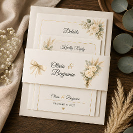 Luxuriöse Rustikale Blumige Hochzeit Einladungsbanderole