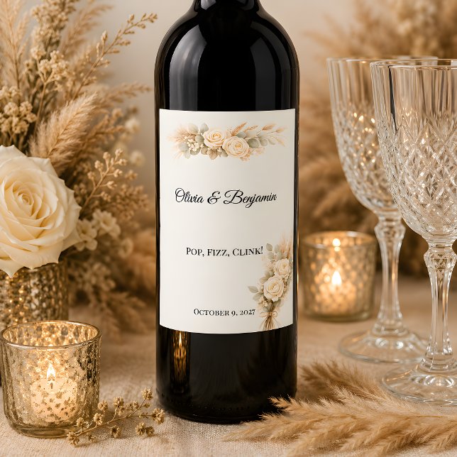 Luxuriöse rustikale Hochzeit mit Elfenbeinrosen Weinetikett (Part of the luxury rustic wedding theme collection, wine labels)