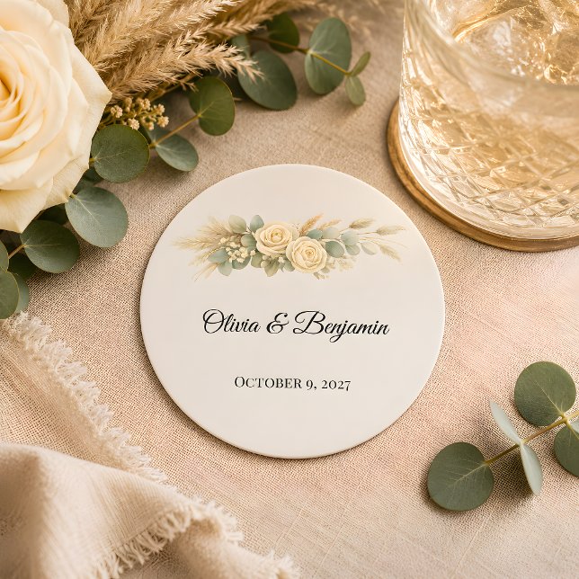 Luxuriöse rustikale Hochzeit  Runder Pappuntersetzer (Part of the luxury rustic wedding theme collection, coaster)