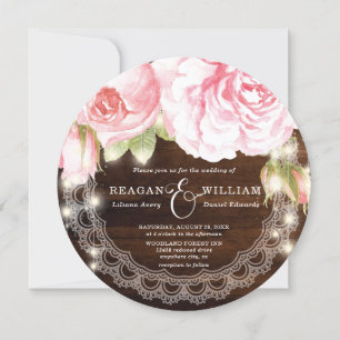 Luxuriöse rustikale Holz-Rose Hochzeit Einladung