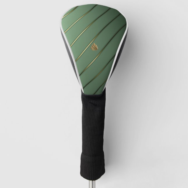 Luxuriöse Sage Green & Gold Golf Headcover (Vorderseite)
