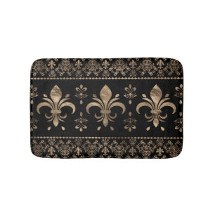 Luxuriöse Schwarz-Gold-Fleur-de-lis-Ornament Badematte