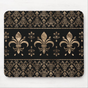 Luxuriöse Schwarz-Gold Fleur-de-lis-Ornament Mousepad