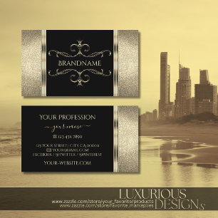 Luxuriöse Schwarz-Gold-Glitzer-Verzierte Ornamente Visitenkarte
