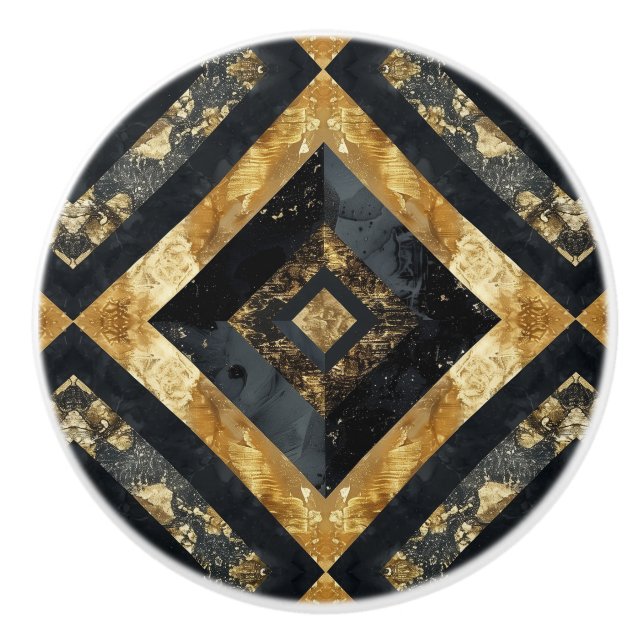 Luxuriöse Schwarz-Gold-Marmor Geometrisches Muster Keramikknauf (Vorderseite)