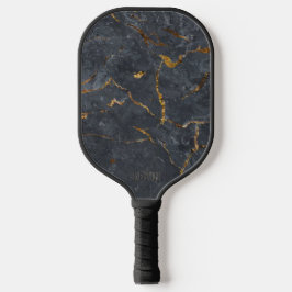 Luxuriöse Schwarz-Gold-Marmor-Textur Monogram Pickleball Schläger