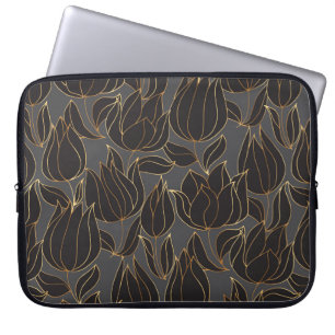 Luxuriöse schwarz-goldene Tulpe nahtlose Patrone Laptopschutzhülle