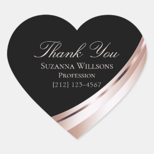 Luxuriöse Schwarz-Rose-Gold-Dekoration Danke-Label Herz-Aufkleber