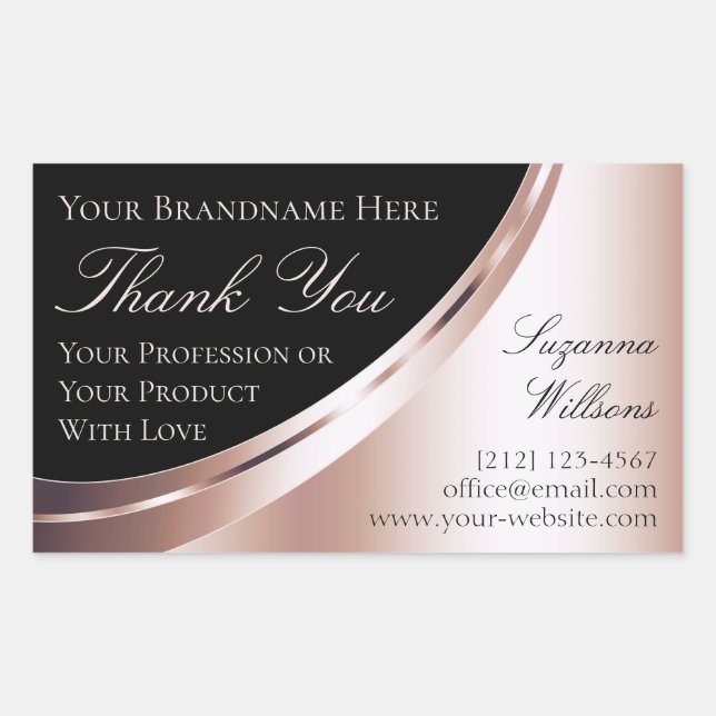 Luxuriöse Schwarz-Rose-Gold-Dekoration Danke-Label Rechteckiger Aufkleber (Vorderseite)