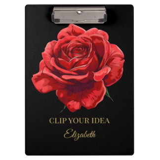 Luxuriöse Schwarz und Crimson Elegante Rose Indivi Klemmbrett