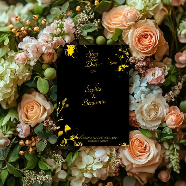 Luxuriöse Schwarz und Gold Floral Save the Date Einladung (Von Creator hochgeladen)