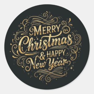 Luxuriöse Schwarz und Gold Frohe Weihnachtsschrift Runder Aufkleber