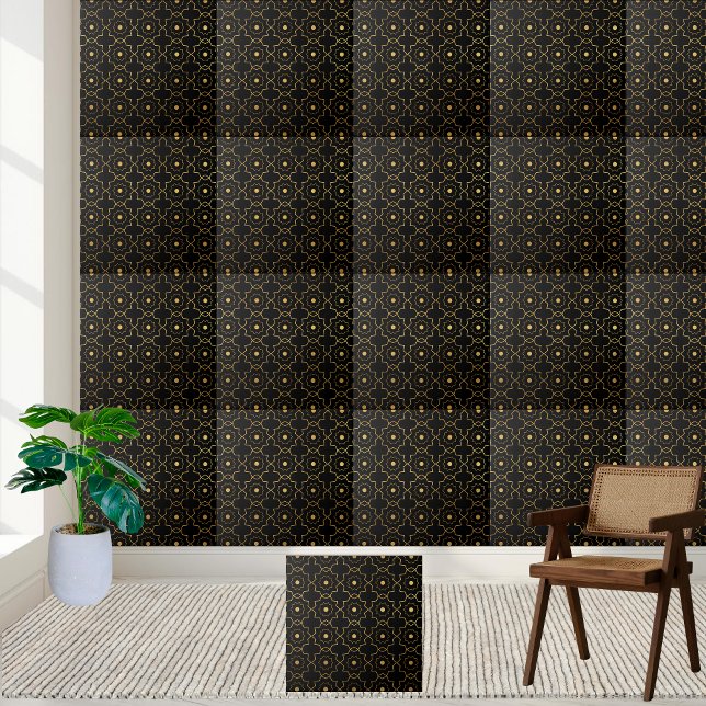 Luxuriöse Schwarz und Gold Geometric Star Tile Fliese (Luxurious Black and Gold Geometric Star Tile)