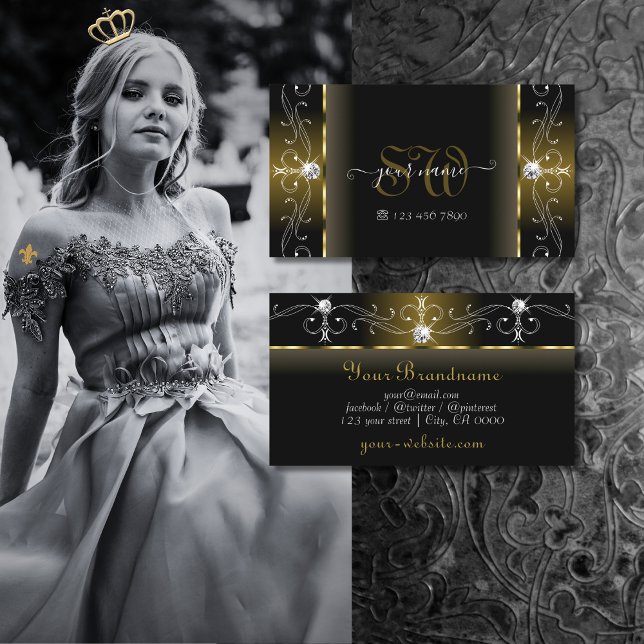 Luxuriöse Schwarz und Gold gequiggelte Juwelen Mon Visitenkarte (Von Creator hochgeladen)