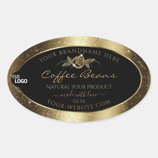 Luxuriöse, schwarz und goldbraun Logo Ovaler Aufkleber (Vorderseite)