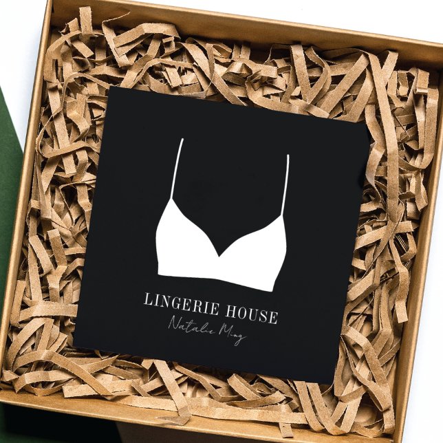 Luxuriöse Schwarz-weiß Lingerie Boutique Logo Quadratische Visitenkarte (Von Creator hochgeladen)