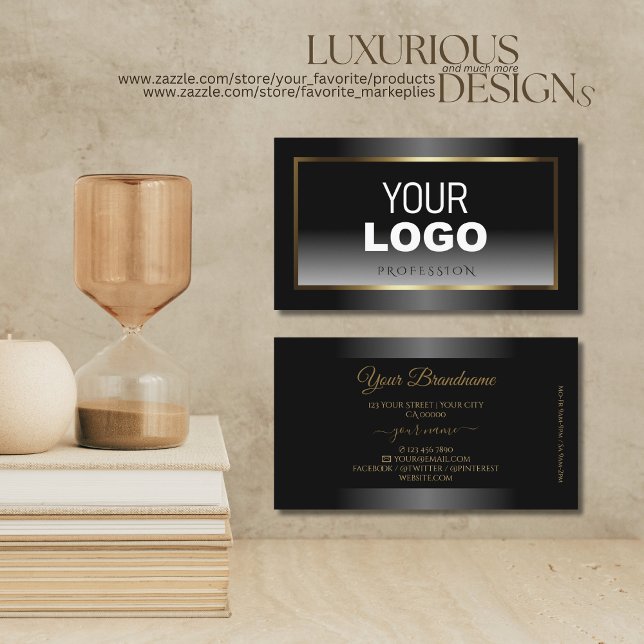 Luxuriöse Schwarz-Weiß-Ombre-Gold-Rahmen-Logos Visitenkarte (Von Creator hochgeladen)