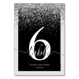 Luxuriöse Schwarz-weiße Typografie Glitzer Hochzei Tischnummer