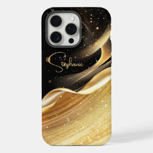 Luxuriöse schwarze Basis & goldene Perlen Name iPh iPhone 15 Pro Max Hülle