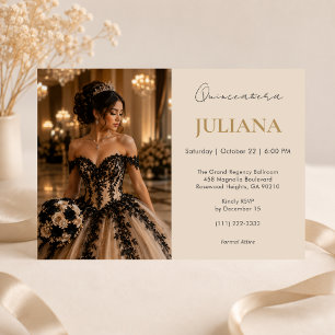 Luxuriöse schwarze Champagner-Quinceañera-Einladun Einladung