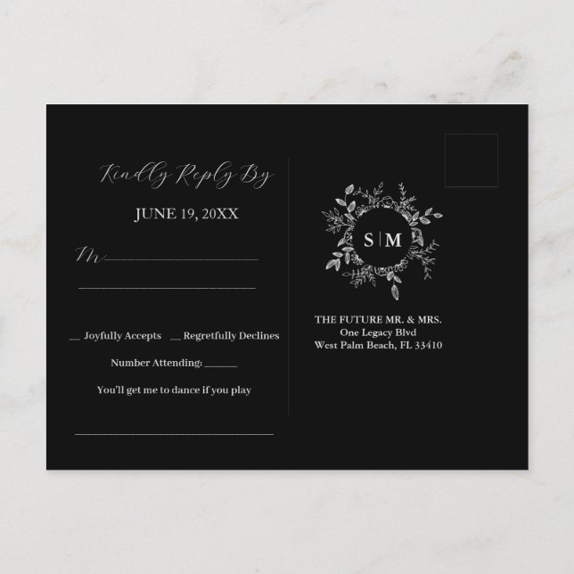 Luxuriöse Schwarze Elegante Hochzeit UAWG Postkart Postkarte (Rückseite)