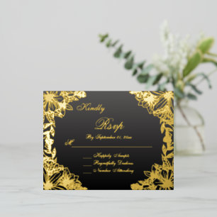 Luxuriöse schwarze Gold-Schrift Hochzeits-RSVP-Kar Folie Einladungspostkarte