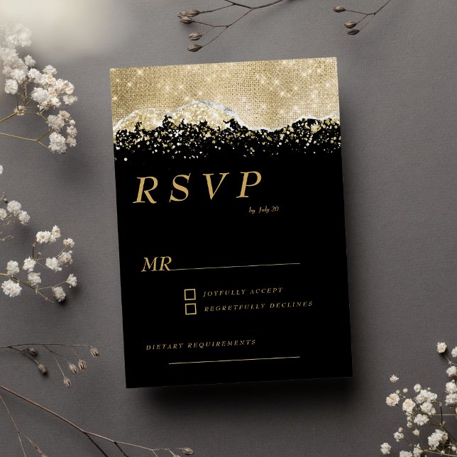 Luxuriöse schwarze gold silber Glitzer Konfetti UA Einladung (Luxury black gold silver glitter confetti RSVP )