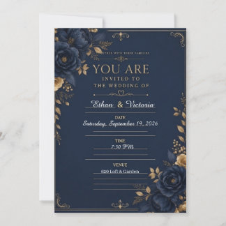 Luxuriöse schwarze Hochzeitseinladung mit Blau und Einladung