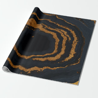 Luxuriöse schwarze Marmorierung mit goldenen Akzen Geschenkpapier