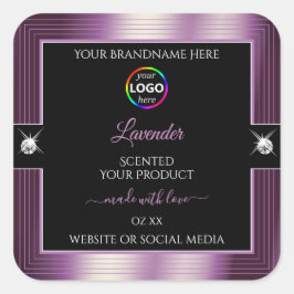 Luxuriöse Schwarze Shiny Lila mit Logo Product Lab Quadratischer Aufkleber
