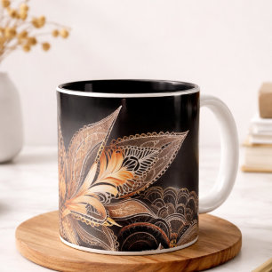Luxuriöse schwarze und goldene Federn Marmor-Kaffe Zweifarbige Tasse