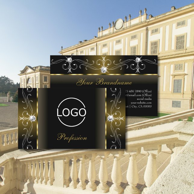 Luxuriöse schwarze und goldene gezinkte Juwelen mi Visitenkarte (Von Creator hochgeladen)