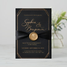 Luxuriöse schwarze und goldene Hochzeitseinladungs