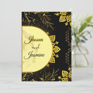Luxuriöse schwarze und goldene Mandala-Hochzeitsei Einladung