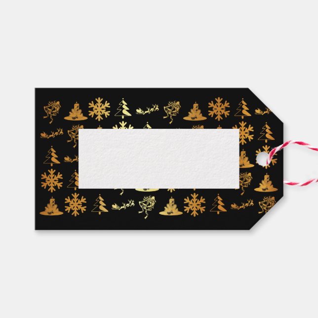 Luxuriöse schwarze und goldene Weihnachtsfiguren G Geschenkanhänger (Vorderseite (Horizontal))