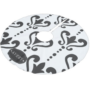 Luxuriöse schwarze und weiße Damaskus Polyester Weihnachtsbaumdecke