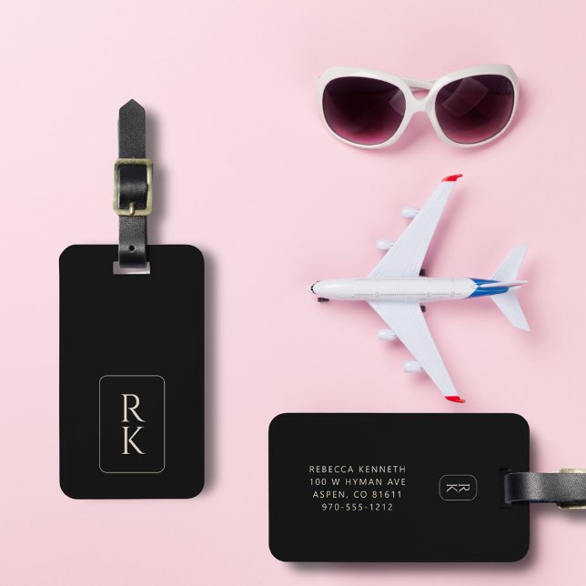 Luxuriöse Schwarzweiß-Minimalistische Monogramm Gepäckanhänger (Von Creator hochgeladen)