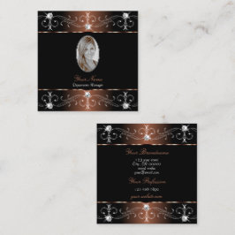 Luxuriöse Schwarzweiß-Verzierte Ornamente mit Foto Quadratische Visitenkarte
