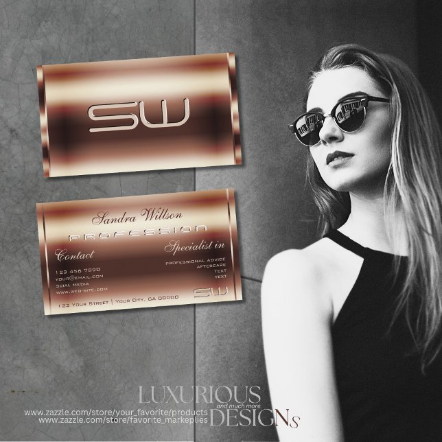 Luxuriöse Shimmery Rose Golden Imitats 3D Monogram Visitenkarte (Von Creator hochgeladen)