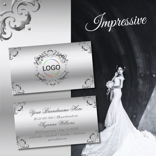 Luxuriöse Silber Verzierte Dekoration mit Logo Prä Visitenkarte (Von Creator hochgeladen)