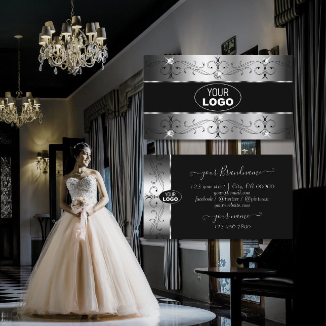 Luxuriöse, silberfarbene Verzierte Grenzen mit Log Visitenkarte (Von Creator hochgeladen)