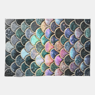 Luxuriöse silberne Glitzer Mermaid Scales Geschirrtuch