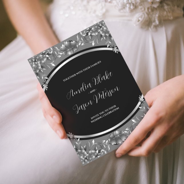 Luxuriöse Silver Carving Foliage Wedding Einladung (Von Creator hochgeladen)