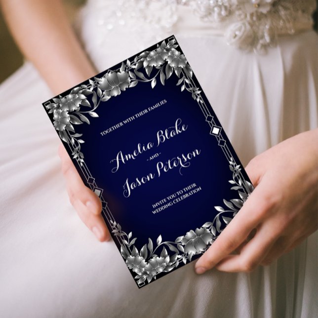 Luxuriöse Silver Carving Foliage Wedding Einladung (Von Creator hochgeladen)