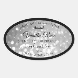 Luxuriöse Silver Glitzer Produktverpackungsmarken Ovaler Aufkleber