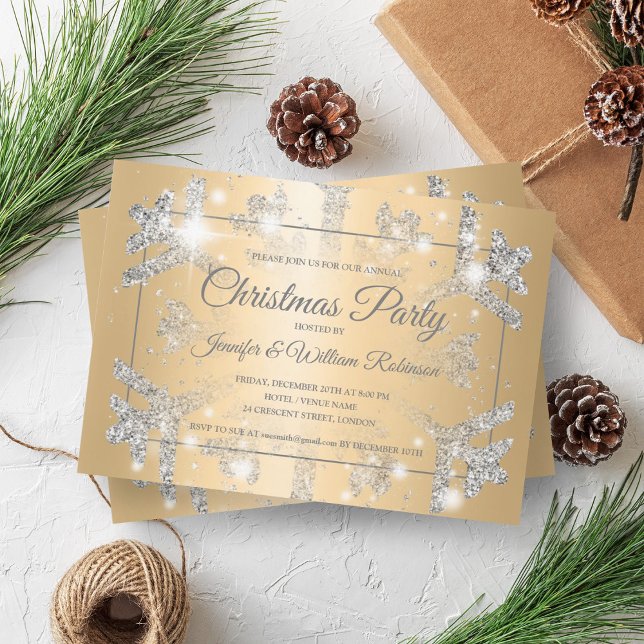Luxuriöse Silver Glitzer Snow Xmas Holiday Gold Einladung (Luxurious Silver Glitter Snow Xmas Holiday Gold Invitation)