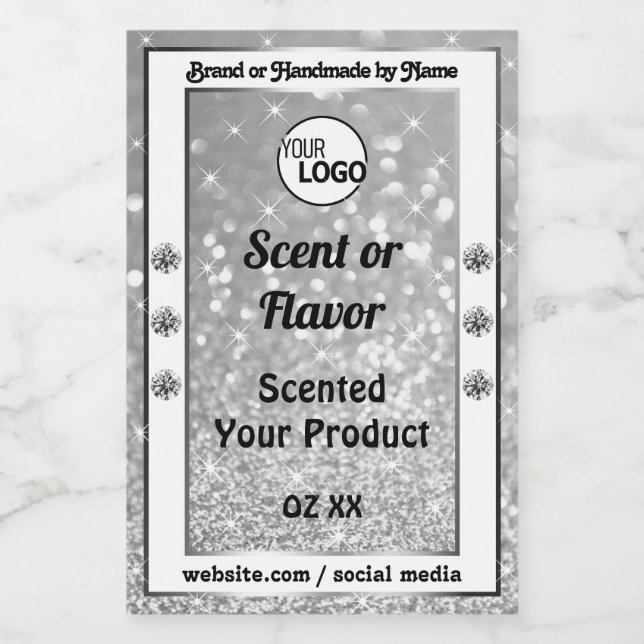 Luxuriöse Silver Glitzer Stars Logo Lebensmitteletikett (Einzelnes Label)