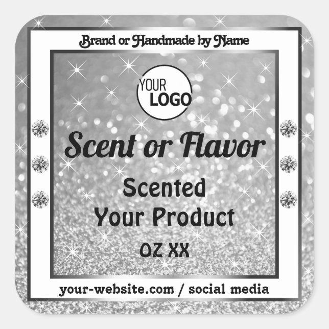 Luxuriöse Silver Glitzer Stars Logo Quadratischer Aufkleber (Vorderseite)