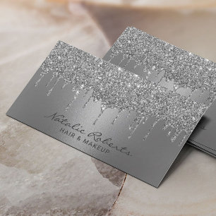 Luxuriöse Silver Glitzer Tropfen Moderner Schönhei Visitenkarte