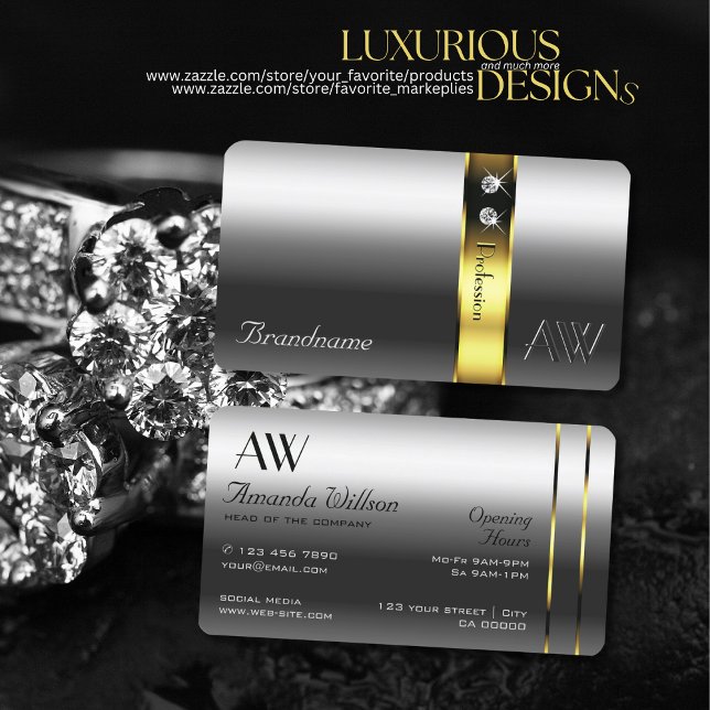 Luxuriöse Silver Gold Dekor Glamour Jewels Initial Visitenkarte (Von Creator hochgeladen)